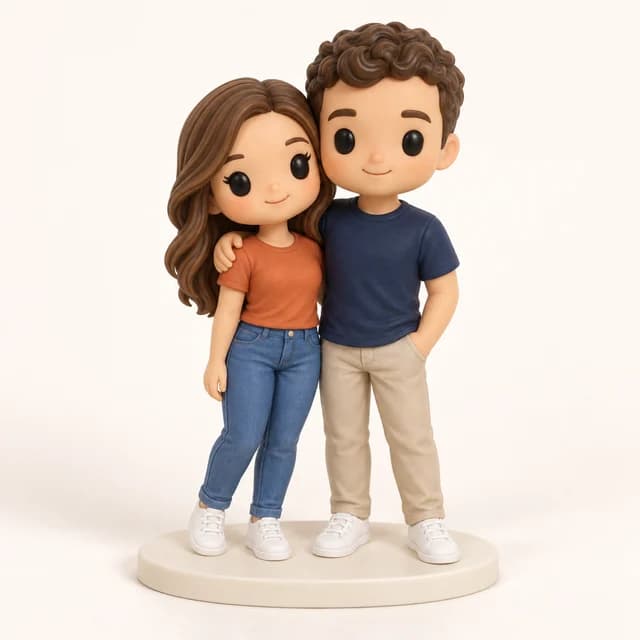 Exemple de deux figurines personnalisées réunies sur un socle commun